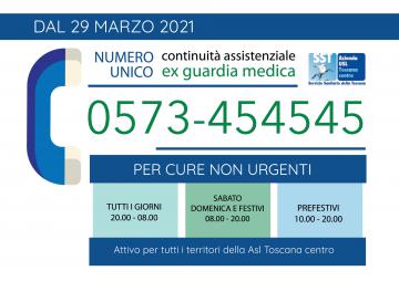 Numero unico di continuità assistenziale - ex guardia medica- Attivo dal 29 marzo 2021 Numero unico di continuità assistenziale - ex guardia medica- Attivo dal 29 marzo 2021
