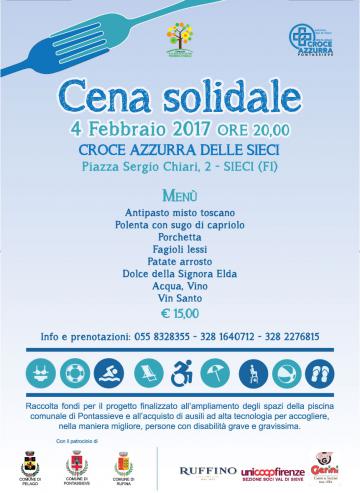 Cena solidale di raccolta fondi 4 febbraio 2017 Cena solidale di raccolta fondi 4 febbraio 2017