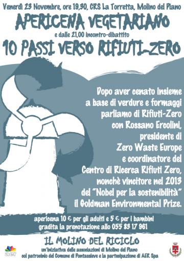 Molino dei riciclo. Apericena vegetariano e incontro con Rossano Ercolini. Venerdì 23 novembre 2018 Molino dei riciclo. Apericena vegetariano e incontro con Rossano Ercolini. Venerdì 23 novembre 2018