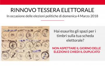 Rinnovo tessera elettorale per chi ha esaurito gli spazi per i timbri Rinnovo tessera elettorale per chi ha esaurito gli spazi per i timbri