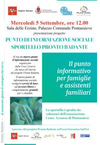 Punto di informazione sociale e sportello Pronto Badante. Mercoledì 05/09/2018 ore 12 in Sala delle Eroine a Pontassieve