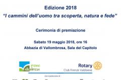 Premio Letterario Vallombrosa 2018. Abbazia du Vallombrosa, sala del Capitolo, sabato 19 maggio  2018 ore 16:00