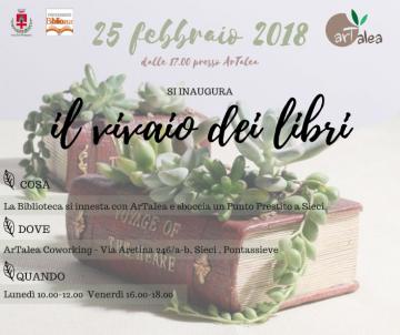 Biblioteca. Nuovo punto Prestito a Sieci. Nasce in via Aretina all’interno dello spazio coworking ArTalea La biblioteca comunale allarga il servizio prestito sul territorio. All’interno dello spazio Coworking dell’associazione ArTalea Biblioteca. Nuovo punto Prestito a Sieci. Nasce in via Aretina all’interno dello spazio coworking ArTalea La biblioteca comunale allarga il servizio prestito sul territorio. All’interno dello spazio Coworking dell’associazione ArTalea